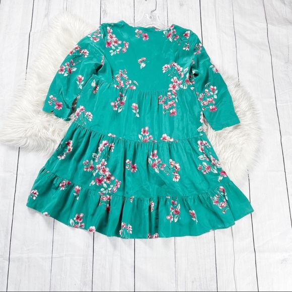 SOLD! SEZANE Green Floral AURE Silk Trapeze Dress - Picture 5 of 7